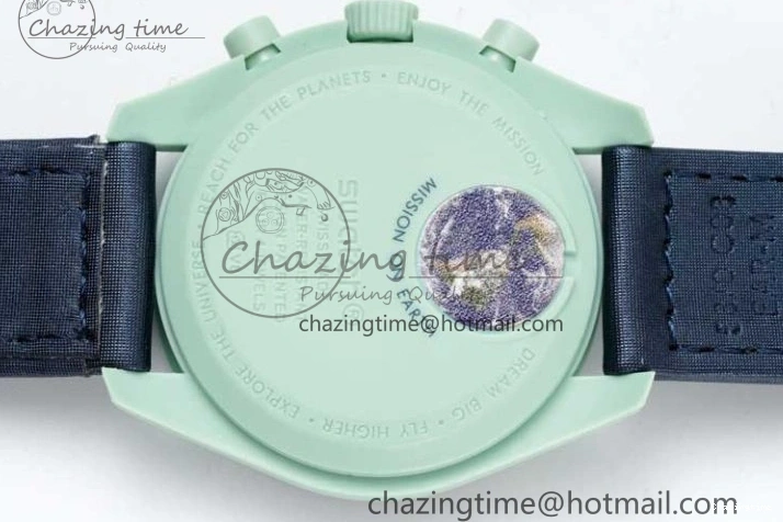 0305 SoftTouch Speedmaster Misson On Earth 1:1 Best Edition Blue Dial On Nylon Strap Quartz 7859